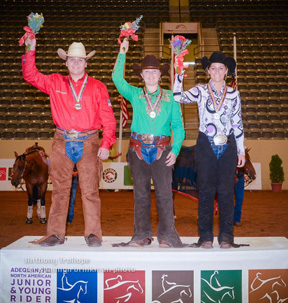 Individual Young Rider Medallist in Reining, Jonathon Stepka (Bronze), Madison Steed (Gold) and Jamie Erickson