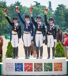 Region 7 claimed the Young Rider Dressage team title at the FEI North American Junior and Young Rider Championships 2013 in Lexington, Kentucky (USA), Picture on the podium: Teresa Adams, Ariel Thomas, Jaclyn Pepper and Jamie Pestana