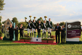 At the podium presentation following the last qualifying leg of the Furusiyya FEI Nations Cup™ Jumping 2013 series at CSIO 3* San Marino Arezzo