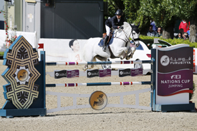 Anna-Julia Kontio and Fardon produced the only double-clear performance of the competition to help Finland to victory in the opening leg of the Furusiyya FEI Nations Cup™ Jumping Europe Division 2 series at Linz in Austria today. Photo by FEI/Tomas Holcbecher