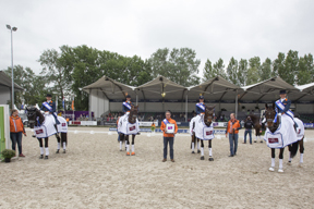 The Dutch team won the third leg of the FEI Nations Cup™ Dressage 2014 pilot series on home ground in Rotterdam. L to R: Edward Gal, Hans-Peter Minderhoud, Adelinde Cornelissen and Danielle Heijkoop. Photo by FEI/Dirk Caremans