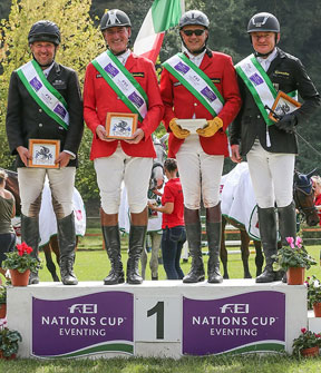 Team Germany’s Robert Sirch, Jörg Kurbel, Bodo Battenberg and Wolf Dieter-Eckl scored the victory in Montelibretti (ITA) at the weekend to put Germany back in the lead of the FEI Nations Cup™ Eventing 2014. Photo by Massimo Argenziano/FEI