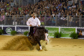 Shawn Flarida steered Spooks Gotta Whiz to win individual Reining gold at the Alltech FEI World Equestrian Games™ in Parc des Expositions at Caen, Normandy. Photo by Dirk Caremans/FEI