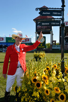 Ian Millar celebrates his CP International win at Spruce Meadows and will now embark on the Rolex Grand Slam of Show Jumping. Photo by Rolex Grand Slam/ Kit Houghton