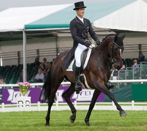 Jock Paget (NZL) and Clifton Promise produce a superb test to take the lead after Dressage at the Land Rover Burghley Horse Trials. Photo by Trevor Holt/FEI