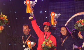 Winners of the FEI World Endurance Championships for Young Horses 2014 held in Slovakia. The UAE’s Mansour Saeed Mohd Al Faresi (centre) took gold, ahead of silver medallist Jean Philippe Frances (left) and bronze medallist Aurelie Cambe (right), both from France. Photo by Gilly Wheeler/FEI