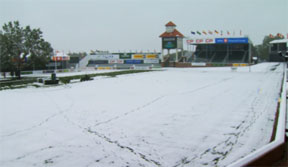 The snow-covered ring at Spruce Meadows.
