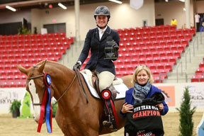 Shawna Dunn and her mount Leilani won the five-year-old championship of the $15,000 Jump Alberta Western Canadian Young Horse Championships at the Royal West Tournament. Photo by Anna Skripets Photography.