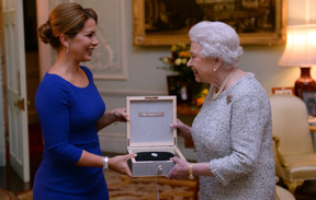 Her Majesty Queen Elizabeth II today became the first recipient of the FEI Lifetime Achievement award in recognition of her leading role as supporter of equestrian sport throughout her reign as British monarch. The award was presented to Her Majesty by FEI President HRH Princess Haya at a ceremony in Buckingham Palace this afternoon in the presence of former FEI President the Duke of Edinburgh Prince Phillip, and Keith Taylor, Chairman of the British Equestrian Federation. (Press Association)