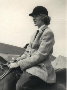 Liz at a horse show, possibly in Rosedale, BC and just possibly aboard Champ