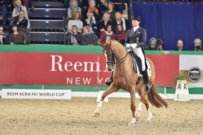 Ulla Salzgeber and Herzruf’s Erbe won the seventh leg of the Reem Acra FEI World Cup™ Dressage 2014/2015 Western European League at Neumünster, Germany today where host-nation riders filled the top three places. Photo by FEI/Karl Heinz Freiler