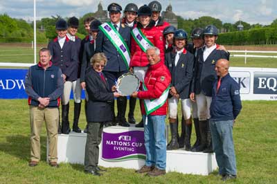 Germany wins leg three of FEI Nations Cup™ Eventing 2015 (centre), with Great Britain (left) placing second and France third at the beautiful and historic Houghton Hall (GBR). Photo by Trevor Holt/FEI