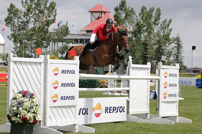 Francois Mathy and Polinska des Isles won the $85,000 Repsol Cup at the Spruce Meadows Continental. Photo by Spruce Meadows Media Services