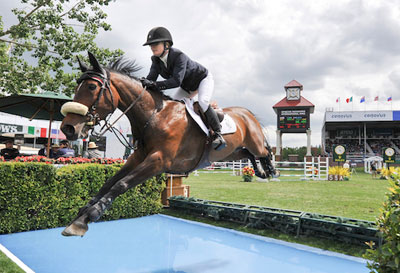 Lisa Carlsen and World's Judgement were second in the $210,000 Cenovus Energy Classic Derby at the Spruce Meadows North American. Photo by Spruce Meadows Media Services