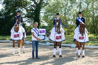 Team Denmark won the sixth and last leg of the FEI Nations Cup™ Dressage 2015 pilot series staged at Hickstead, Great Britain. (L to R) Sune Hansen, Sidsel Johansen and Anders Dahl. Photo by FEI/Jon Stroud