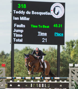 In their first competition together, Ian Millar of Perth, ON, guided Teddy du Bosquetiau to victory in the $75,000 CSI2* Caledon Cup – Phase Three, presented by Edge Mutual Insurance and Aviva Insurance, at the Canadian Show Jumping Tournament on Sunday, September 28. Photo by Ben Radvanyi