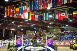 Chile’s Samuel Parot and Atlantis were last to go in the six-horse jump-off and galloped to victory in the $100,000 Longines FEI World Cup™ Jumping at the Sacramento International Horse Show on Saturday night. Photo by FEI/Erin Gilmore