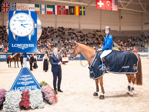 French rider, Penelope Leprevost, pictured with Morten Thormodsen, Brand Manager Longines Norway, after winning today’s first leg of the Longines FEI World Cup™ Jumping 2015/2016 Western European League at Oslo (NOR) riding Flora de Mariposa. Photo by FEI/Mette Sattrup