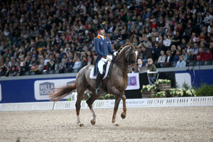 The Netherlands’ Hans Peter Minderhoud and Glock’s Flirt won the fourth leg of the Reem Acra FEI World Cup™ Dressage 2015/2016 Western European League at Stockholm, Sweden. Photo by FEI/Roland Thunholm