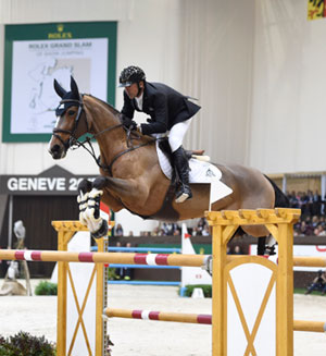 2008 Canadian Olympic Champion Eric Lamaze placed third riding Fine Lady 5 for owner Artisan Farms in the Rolex Grand Prix held December 13 in Geneva, Switzerland, as part of the Rolex Grand Slam of Show Jumping. Photo by Kit Houghton/Rolex