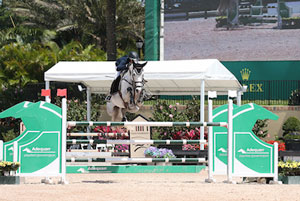 Erynn Ballard and Easy won the $20,000 Adequan® Young Jumper Seven-Year-Old Final at WEF. Photo by Sportfot