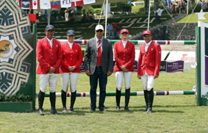 The Canadian Show Jumping Team tied with the United States to take second place in the $1,500,000 MXN CSIO 4* Coapexpan Furusiyya FEI Nations’ Cup™, held April 29, 2016 during the CSIO 4* Coapexpan in Veracruz, MEX. (L to R: Yann Candele, Elizabeth Gingras, Mark Laskin, Tiffany Foster, Eric Lamaze). Photo by Anwar Esquivel