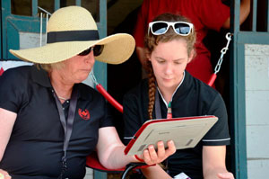 Mary Longden provides para-dressage athlete, Sarah Cummings, with video feedback during the 2015 North American Junior and Young Rider Championships (NAJYRC) in Kentucky, USA. Photo by Nathalie Lawson