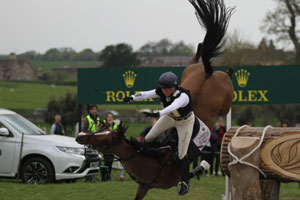 Jeanette Brakewell and Let's Dance, falling on course at this year's edition of Badminton. Jeanette sustained broken ribs, but the horse was uninjured. Photo by Lulu Kyriacou