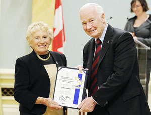 Equine Canada extends sincere condolences to the friends and family of the late Dr. Gillian Lawrence, who passed away on May 31 at the age of 83. One of the most instrumental, influential and inspiring people in Canadian equestrian sport, and a dedicated volunteer throughout her life, Lawrence is pictured accepting the 2013 Governor General’s Caring Canadian Award from Gov. Gen. David Johnston. Photo by MCpl. Vince Carbonneau, Rideau Hall