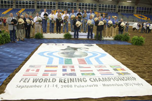 The Team Podium at the 2008 FEI World Reining Championships (Team Italy gold; Team U.S.A. silver; Team Germany bronze. Photo by FEI/ Andrea Bonaga