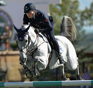 o de Luca and Limestone Grey won the Akita Drilling Cup 1.60m at the Spruce Meadows Masters. Photo by Spruce Meadows Media Services