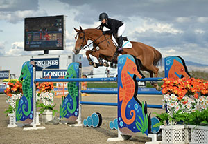 Ashlee Bond and Chela LS on their way to a $100,000 Longines FEI World Cup Qualifier win. Photo by ESI Photography