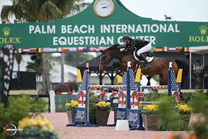 Daniel Coyle and Farona won the $20,000 Spy Coast Farm Seven-Year-Old Developing Jumper Classic at WEF. Photo by Sportfot