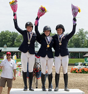 Canadian jumpers claimed all the medals in the Young Riders division (l-r) Alexanne Thibault, Julia Madigan, Veronica Bot. Photo by Cealy Tetley - www.tetleyphoto.com