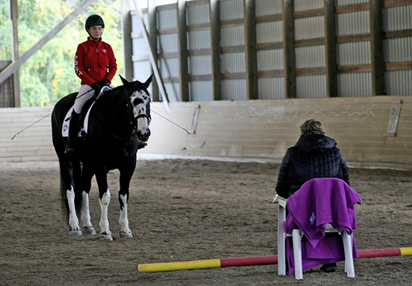 Kim Scott from Victoria, B.C. receives feedback on her performance of the new FEI Para-Dressage test from FEI 5* Judge, Kristi Wysocki. Photo courtesy of Equestrian Canada