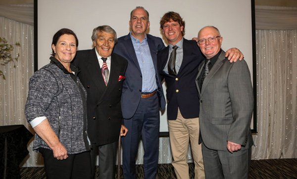Cindy Neale-Ishoy with her fellow 2017 Hamilton Sports Hall of Fame inductees. From left to right: Cindy Neale-Ishoy; co-founder and owner of Flamboro Downs racetrack, Charles Juravinski; ex-NHL defenseman, Ric Nattress; wakeboarder Jeremy Kovak; and figure skater Don Knight. Photo courtesy of The Hamilton Spectator