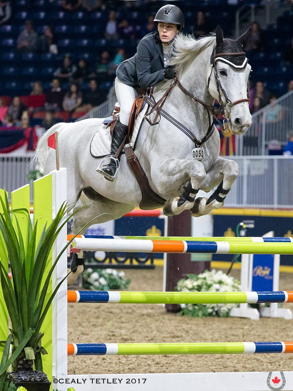 Julia Madigan, 21, of Vancouver, BC claimed the 2017 National 1.40m Junior/Amateur Jumping Championship aboard Farfelu du Printemps on Nov. 5, 2017 at the Royal Horse Show in Toronto, ON. Photo by Cealy Tetley