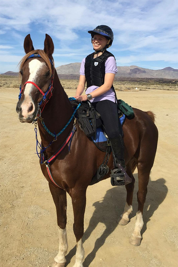 Anya Levermann and Chris Martin’s Monk rode 160 kilometers in under 11 hours, placing first in the CEI 3* division of the Get-R-Done Endurance Ride in Inyokern, CA on Nov. 4, 2017. Photo by Chris Martin