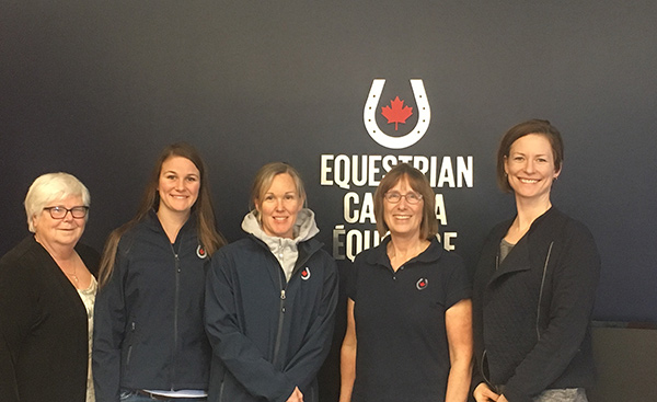 On March 16-18, 2018, Equestrian Canada hosted a successful Para-Equestrian Classification Information Session and Classifiers Seminar in Ottawa, ON, providing information and education around the vital role of EC National Classifiers. L to R: Philippa Keegan, Mireille Bilodeau, Robyn Allen, Sue Foell, Katie Pauhl. Photo © EC