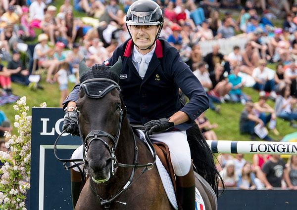 Filled with determination - Nicolas Delmotte and Ilex VP produced one of the three double-clear rounds that helped seal victory for France at the Longines FEI Jumping Nations Cup™ of Switzerland at St Gallen (SUI) today. Photo by FEI/Gustavo Lorenzo
