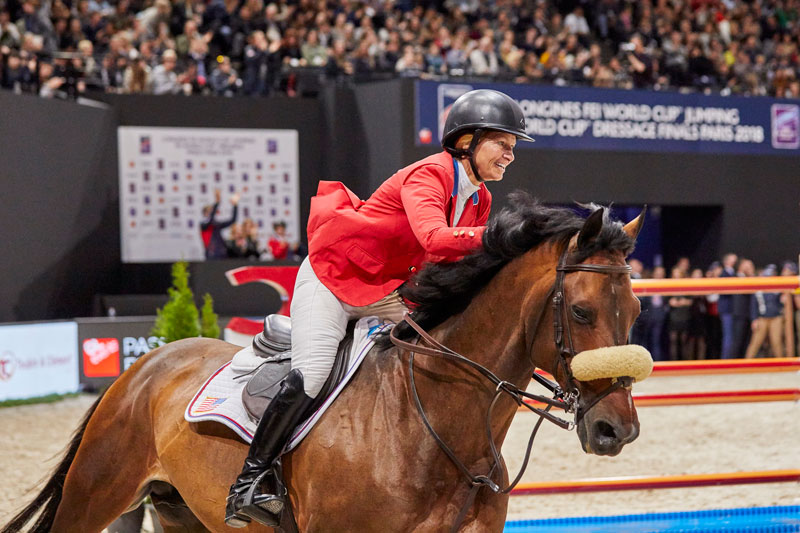 Beezie Madden (USA) clinches her second World Cup title riding Breitling LS in a cliffhanger at the Longines FEI Jumping World Cup™ Finals 2017/18 Paris, (FRA). Photo by FEI/Liz Gregg