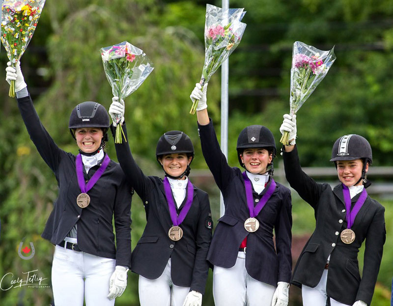 Team Canada Central brought home the bronze medal in the Dressage Junior Rider Team Championship at the 2018 Adequan/FEI North American Youth Championships on Aug. 2 in North Salem, NY. L to R: Jade Buchanan, Brooke Mancusi, Kiara Williams-Brown, Anna Swackhammer Photo © Cealy Tetley - www.tetleyphoto.com