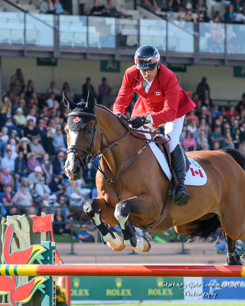 Eric Lamaze jumped double clear with Coco Bongo, owned by Artisan Farms and Torrey Pines Stable, to lead Canada to a second-place finish in the $460,000 BMO Nations’ Cup on Saturday, September 8, at the CSIO5* Spruce Meadows Masters in Calgary, AB.