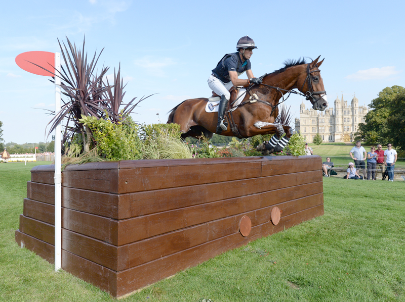 Tim Price (NZL) riding Ringwood Sky Boy during the cross country phase of the Land Rover Burghley Horse Trials in Lincolnshire, UK.