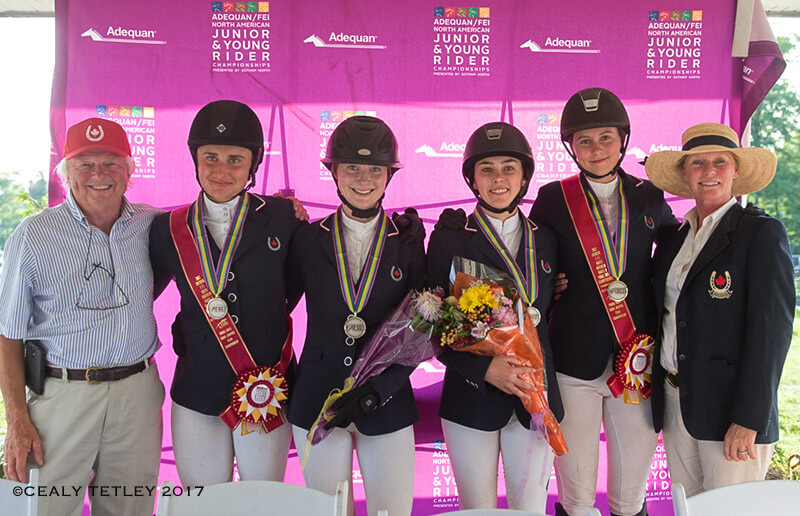 Beth Underhill (far right) is stepping down from the role of EC Jumping Youth Development Program Advisor after successfully leading the EC Jumping Talent ID program for three years. Her long list of accomplishments in the role include helping Canada earn an unprecedented seven medals at NAJYRC 2017, including a clean sweep of the Young Rider podium. (L to R: David Ballard, Veronica Bot, Jennifer Mattell, Julia Madigan, Alexanne Thibault, Beth Underhill)