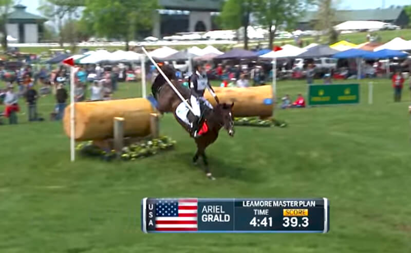 Ariel Grald and Leamore Master Plan carried a flag along with them on course at the Land Rover Kentucky Three-Day Event.