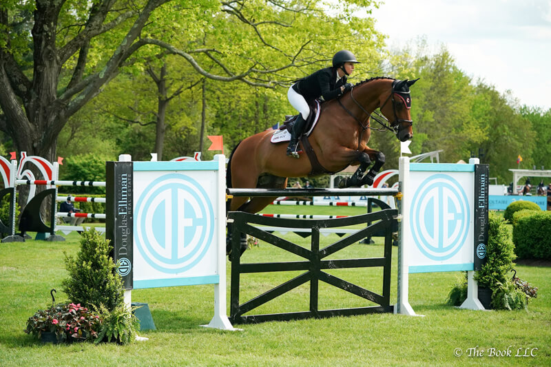 Georgina Bloomberg won the $35,700 Welcome Stake of North Salem CSI3* riding Quibelle at the 2019 Old Salem Farm Spring Horse Shows at Old Salem Farm. Photo by The Book