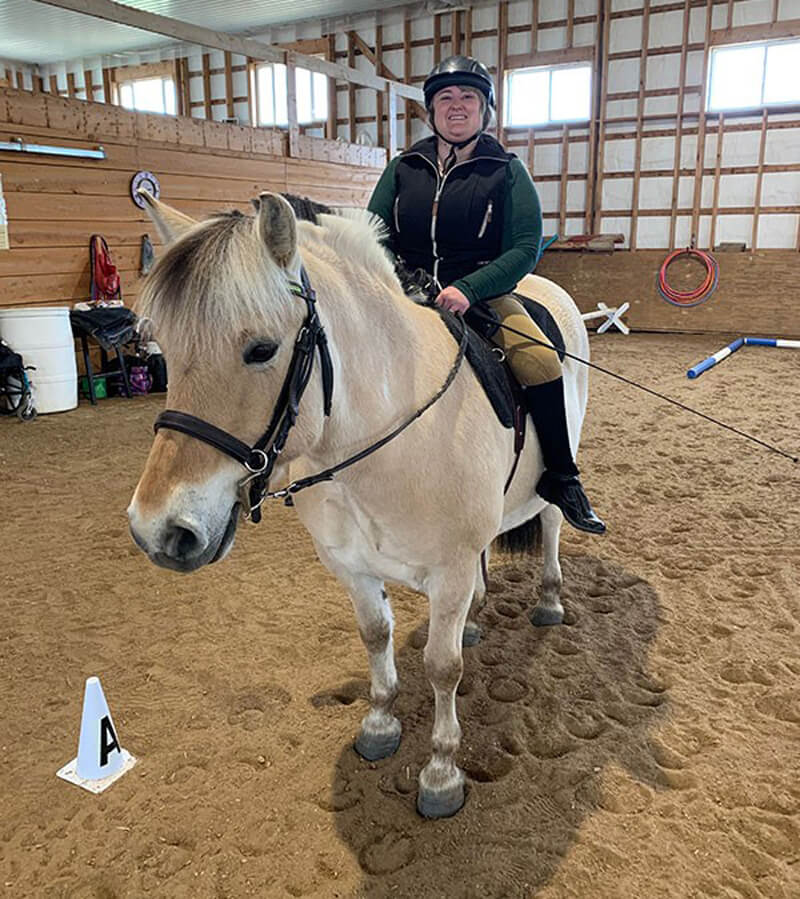 Tara Macdonald of Clarksburg, ON, and Gaben placed first in Class #3 (Para-Equestrian Level 3 – Introduction to Dressage, Walk) in the fourth leg of the 2019 Para-Dressage Video Competition Series. Photo by Sylvie Caron