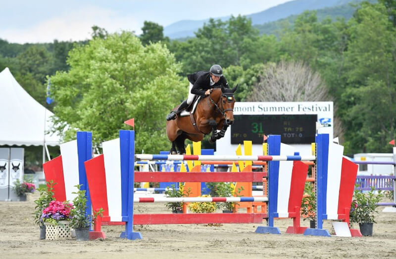 Kevin McCarthy won the $10,000 Manchester Designer Outlets Welcome Stake, presented by Vineyard Vines, riding Catch A Star HSS, at the Vermont Summer Festival.. Photo by Andrew Ryback Photography
