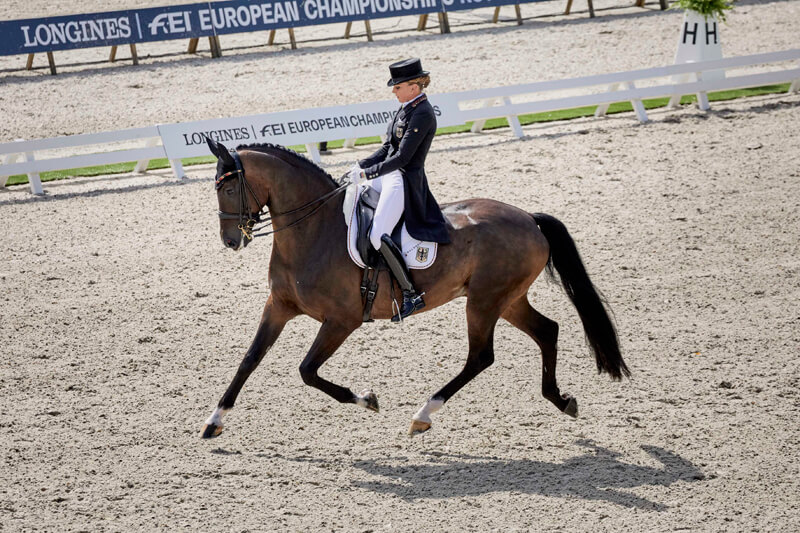 Dorothee Schneider’s leading score with her fabulous gelding secured the advantage for Germany on the opening day today, as they chase down their 24th team title at the Longines FEI Dressage European Championships 2019 in Rotterdam, The Netherlands. (FEI/Liz Gregg)